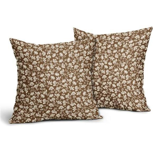 Brown Beige Daisy Floral Pillow Covers 20x20 Set of 2 Cotton Linen Farmhouse Dec - Picture 4 of 8